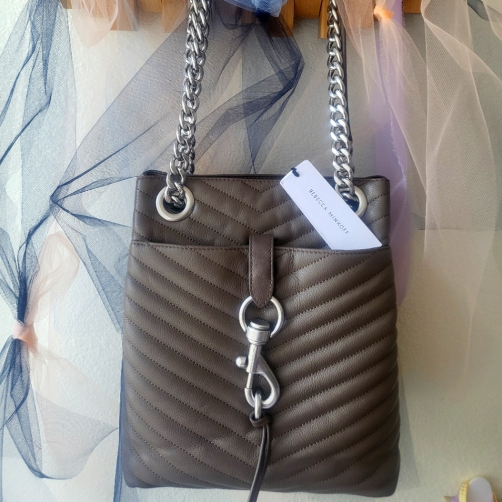 Rebecca Minkoff Leather Large Edie Quilted Bucket Bag Taupe